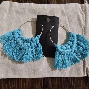Blue fringe hoop earrings